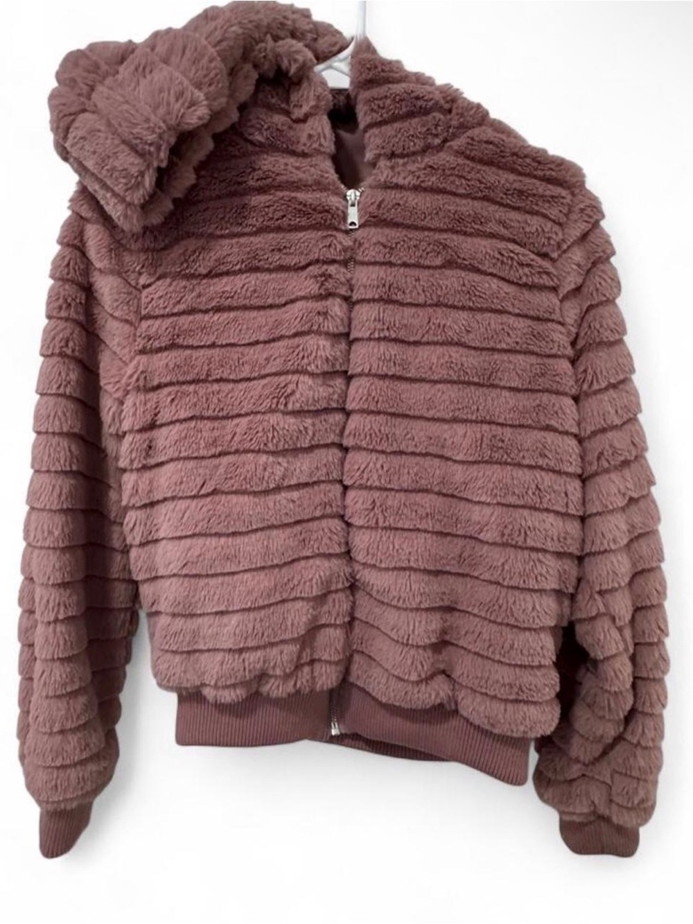 Love Tree Plush Hooded Puffer Jacket in Mauve Brown